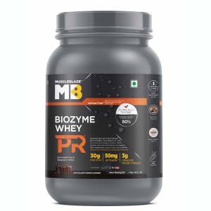 MuscleBlaze Biozyme Whey Protein PR Powder with 30g Protein, 3g Creatine Monohydrate & 50mg AstraGin (Molten Chocolate Cake, 1kg / 2.2lbs) | Trustified Gold Certified